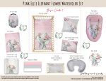 Cot Duvet Bedding Pink Ellie Elephant Flower Watercolor Set