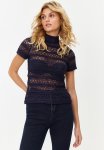 LaCie Lace Regular normal Pattern High Collar Knitted Blouse - Dark Blue