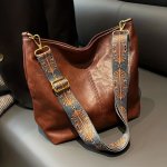 Wide Geometric Strap Bag Large Capacity Crossbody Bag For Girls Retro Fashion Shoulder Bag