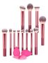 15-PIECE Makeup Brush Kit With Beauty Blender Sponges & Powder Puff - Pink