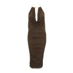 Brown Cowl Gold Trim Midi Dress