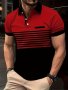 Men's Fashion Casual 3D Stripe Golf Shirt Short Sleeve Polyester Button-up Breathable Summer Golf Tee