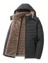 Men's Casual Thick Thermal Zipper Quilted Jacket Warm Long Sleeve Hooded Fleece Lined Padded Outwear For Winter