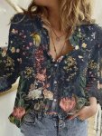 Floral Print Button Front Shirt Casual Long Sleeve Lapel Shirt For Spring & Fall Women's Clothing