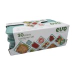 EVO Plastic Storage Container 30 Piece Set Sage Lid By