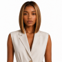 12 Inch Straight Bob Wig With Highlights - Dark Root Honey Blonde
