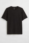 Regular Fit Ribbed Cotton T-Shirt - Black