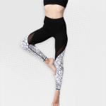 Ladies Black And White Floral Figure Yoga Leggings HK219 - XL