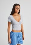 Estelle Short Sleeve Wrap Top - Grey Marle