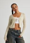 Metallic Tie Front Knit Cardigan - Gold