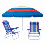 Beach Umbrella And Chair Combo: 2.56M Pattern Beach Umbrella & 7-LEVEL Aluminium Recliner Chair
