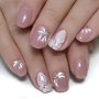 24 Pcs Pinkish Press On Nails Short Oval Fake Nails Butterfly Print False Nails With Rhinestone Decorations Stick On Nails Acrylic Artificial Nails Glue