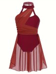 6-16Y Girls Lyrical Dance Dress Ice Skating Dress Chiffon Bodice Caged Back Ballet Leotards