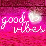 Hohosign Good Vibes Neon Sign For Wall Decor Neon Lights Sign 16"X8" Heart And Good Vibes LED Signs For Bedroom Wall USB Operate