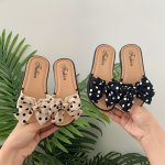 Trendy Cute Polka Dot Bowknot Open Toe Slippers For Girls Breathable Lightweight Non-slip Slippers For Vacation Beach