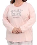 Ladies Long Sleeve Cosy Club Pj Top - 6XL Pink