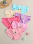 6 Pcs Girl's Cute Bear Print Cotton Briefs Cartoon Pattern Panties Soft & Comfy Underwear Set For All Season Wearing