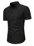 Men's Solid Shirt Casual Lapel Button Up Slim-fit Short Sleeve Shirt For Summer Outdoor Activities
