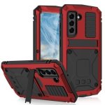 For Samsung Galaxy S21 Fe R-just Shockproof Waterproof Dust-proof Metal + Silicone Protective Case With Holder Red