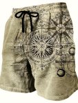 Men's Vintage Compass Pattern 3D Printed Beach Shorts Activewear Drawstring Quick Dry Shorts Lightweight Shorts For Summer Holid