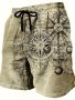 Men's Vintage Compass Pattern 3D Printed Beach Shorts Activewear Drawstring Quick Dry Shorts Lightweight Shorts For Summer Holiday Beach Surfing