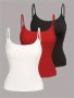 3 Pack Solid Color Slim Cami Top Versatile Spaghetti Strap Top For Summer Women's Clothing