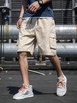 Men's Trendy Street Style Waist Drawstring Cargo Shorts With Side Pockets For Summer Outdoor Leisure Wear