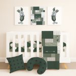 Cot Duvet Bedding Monochrome Green Piglet Set