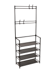 Black Metal Shoe Rack With Hooks - None Black