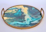 Round Blue Marble-look Tray With Handles- 8X53CM