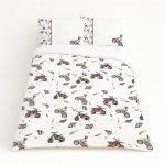 Sport Kids Duvet Set Dirt Bike Rust And Olive Checkered