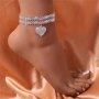 Hot Rhombus Bling Bling Chain Anklet Love Heart Pendant Double Layer Rhinestone Ankle Bracelet Set