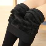 Women's Elegant Fleece-lined Tights Polyester Knit Fabric Solid Color High Stretch Leggings With Plush Interior Machine Washable