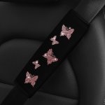 Bling Butterfly Car Seat Belt Cover Pink Glitter Shoulder Pad With Sponge Filler Comfortable Polyester Fabric Safety Belt Cushio