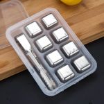 Stainless Steel Ice Cubes - Set Of 8 Reusable Chiller Stones With Tong
