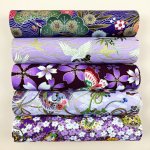 5PCS Purple Cotton Fabric Flower Printed Cheongsam Fabric Kimono Dress Fabric Home Textile Patchwork Material