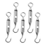 Iwowhero 5PCS Heavy Duty Stainless Steel Turnbuckles Industrial Cable Tensioner For Tent Sun Shade And Fence Installation Hook A