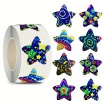 500PCS ROLL 2.54CM Colorful Laser Stars Stickers Party Wedding Gift Envelope Packaging Seal Labels Stationery Stickers