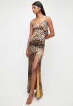 Sissy Boy Fiery And Fierce: V Neck Maxi Dress With A Bias Cutline And Slit - Brown Gold