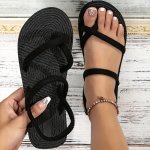 Women's Solid Color Flat Sandals Casual Loop Toe Summer Shoes Lightweight Ankle Strap Sandals