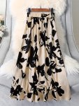 Floral Print Elastic Waist Skirt Elegant Pleated Midi Skirt For Spring & Summer Women's Clothing