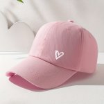 Heart Printed Casual Baseball Cap Solid Color Unisex Dad Hats Lightweight Adjustable Sports Hat For Women & Men
