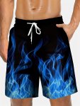 Cool Flames Pattern Men's Fashion Drawstring Sports Shorts With Pockets Single Layer Shorts Without Mesh Lining Summer Beach Vac