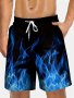 Cool Flames Pattern Men's Fashion Drawstring Sports Shorts With Pockets Single Layer Shorts Without Mesh Lining Summer Beach Vacation