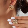 Geometric Square Textured Stud Earrings Alloy Jewelry Simple Vintage Style Suitable For Women Daily Party Earrings