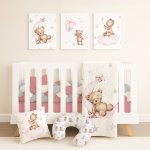 Cot Duvet Bedding Teddy In Moon And Stars Dusty Pink Set