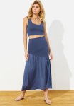 Premium Textured Fabric Detailed Maxi Skirt - Indigo