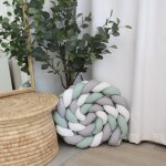 Cot Bumper Braided 3 Strand Sage Green Dark Grey And White
