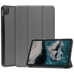For Nokia T20 Three-folding Holder Custer Texture Leather Tablet Case Grey
