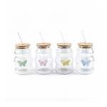 4 Piece 500ML Butterfly Tumbler With Straw Set Clear